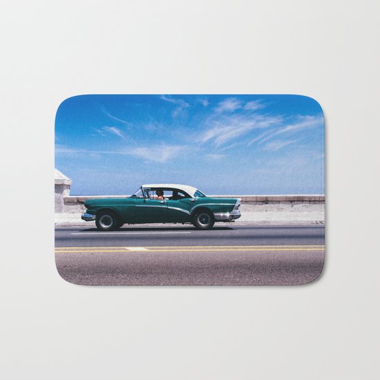 Vintage green car Bath Mat