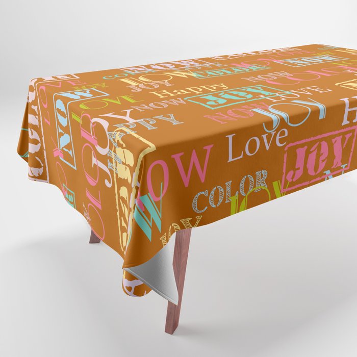 Enjoy The Colors - Colorful typography modern abstract pattern on Sudan Brown color background  Tablecloth