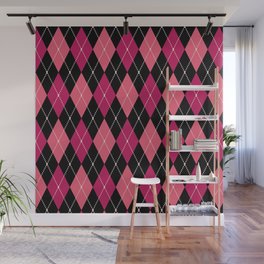 Pink And Black Argyle Diamonds Pattern Diamond Shape Tartan Quilt Knit Sweater Geometric  Wall Mural