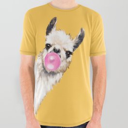 Bubble Gum Sneaky Llama in Yellow All Over Graphic Tee