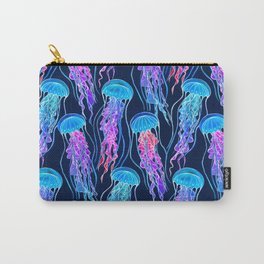 Luminescent Rainbow Jellyfish on Navy Blue Carry-All Pouch
