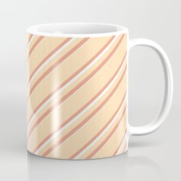 [ Thumbnail: Tan, Dark Salmon & Mint Cream Colored Lines Pattern Coffee Mug ]