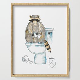 Raccoon toilet Painting Wall Poster Watercolor Serving Tray