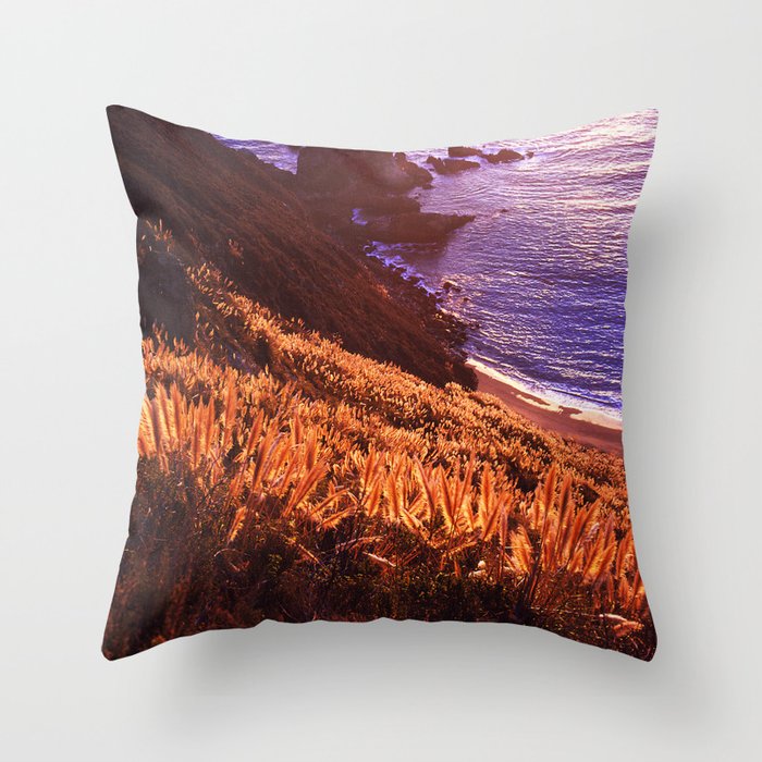 Coastal Cliff In Big Sur, California At Sunset Throw Pillow