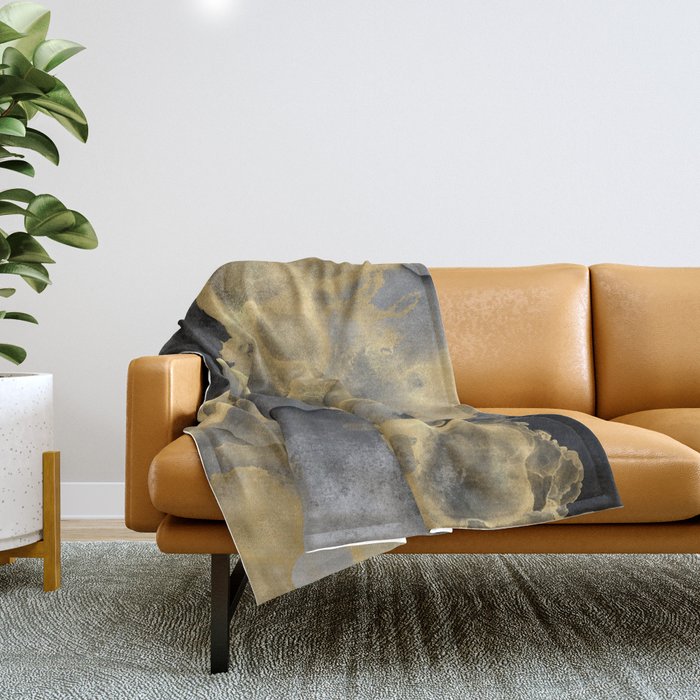 Abstract Marble Texture, Black and Gold, Modern Art Prints Throw Blanket