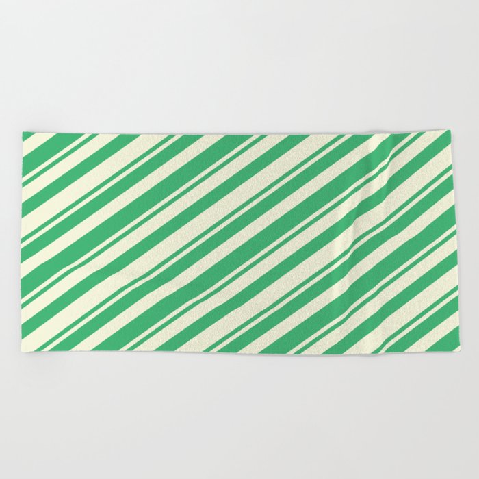 Sea Green & Beige Colored Lines Pattern Beach Towel