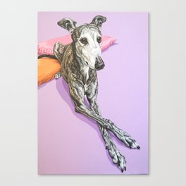 Pensive Greyhound Painting, Brindle Greyhound Dog Portrait Canvas Print