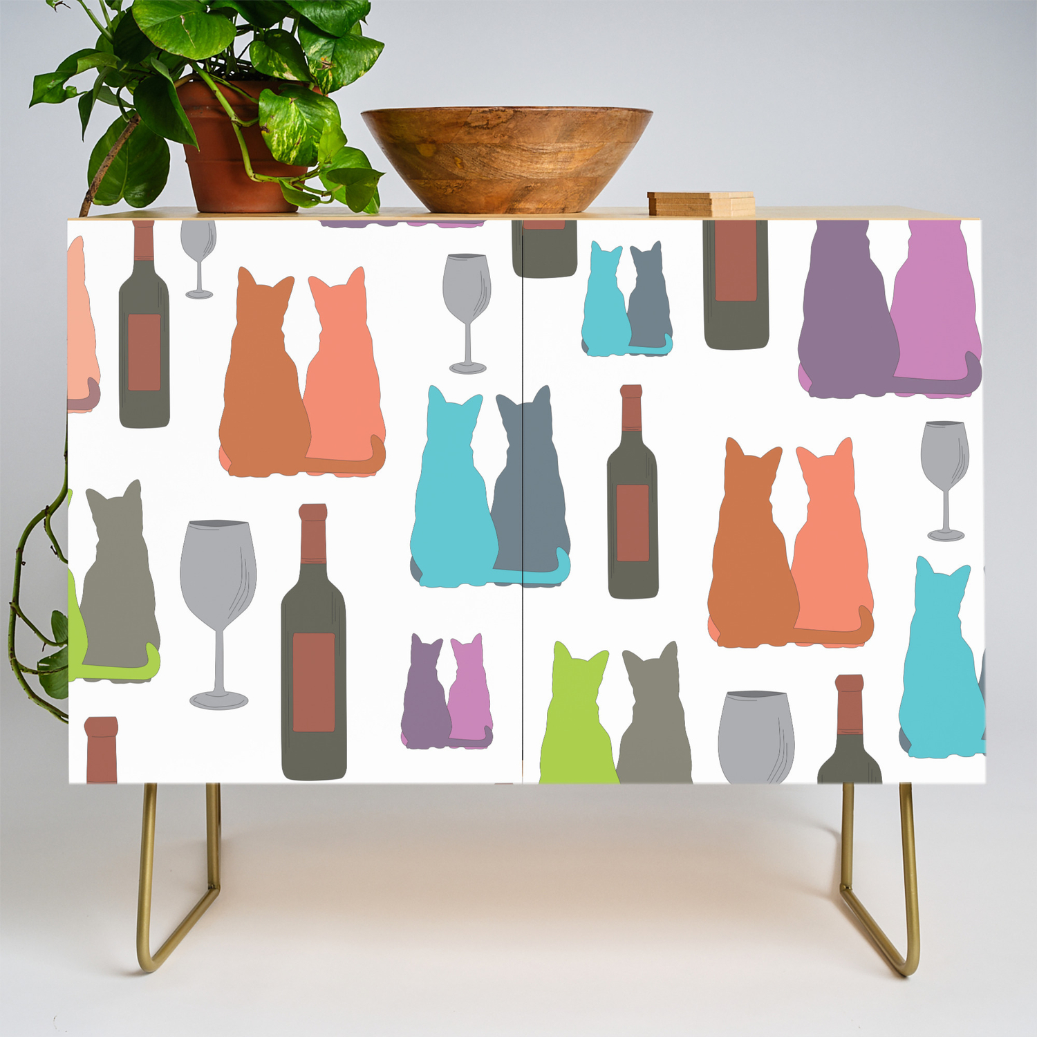 Cats And Wine Credenza By Harperandriley Society6