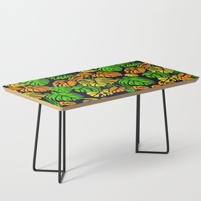 Green, Orange & Yellow Color Leaves Pattern Design  Coffee Table