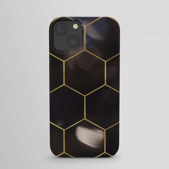 Dark bokeh gold hexagons iPhone Case