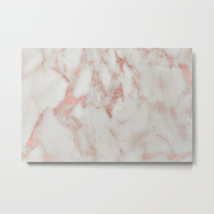 Marble - Metallic Blush Pink and White Marble by Nature Magick Metal Print