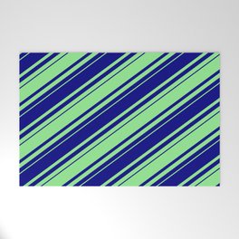 [ Thumbnail: Blue & Light Green Colored Lines Pattern Welcome Mat ]
