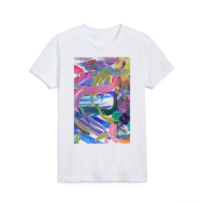 Artsy Abstract Mixed Media Collage with Glitter Kids T Shirt