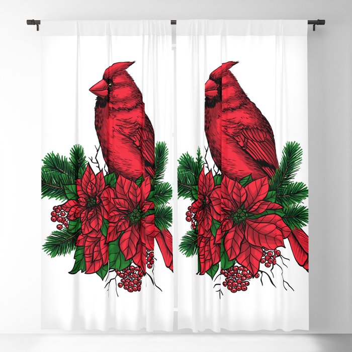 Cardinal bird, Christmas illustration Blackout Curtain