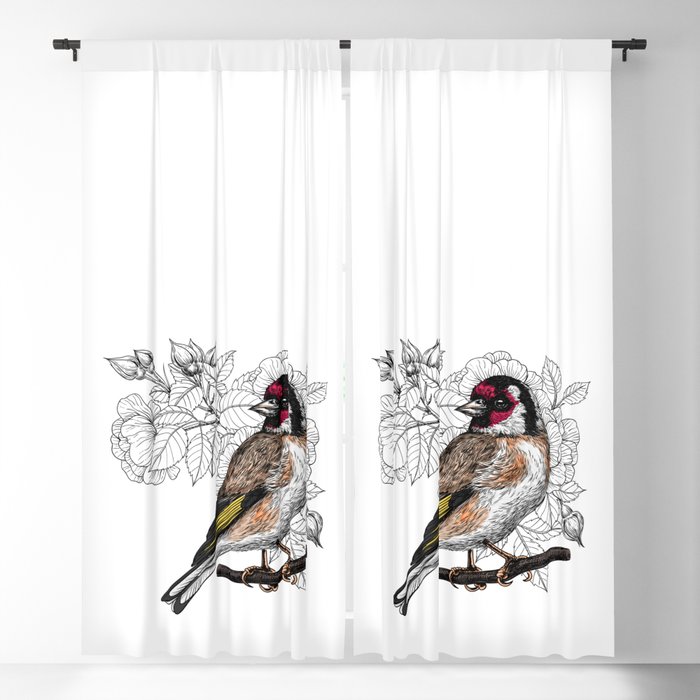 Goldfinch and roses Blackout Curtain