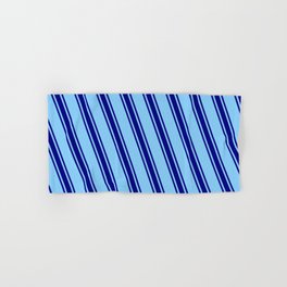 [ Thumbnail: Light Sky Blue & Blue Colored Stripes/Lines Pattern Hand & Bath Towel ]