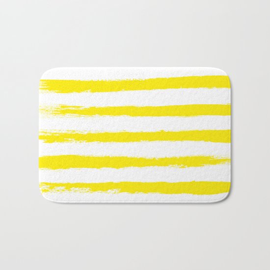 Sunny Yellow STRIPES Handpainted Brushstrokes Bath Mat