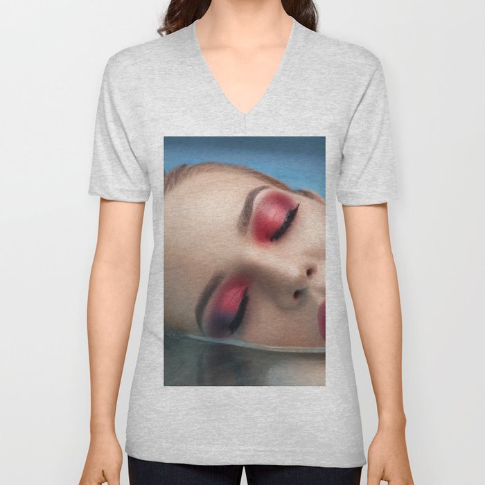 Do Androids Dream of Electric Sheep; female dreaming in water portrait color photograph - photography - photographs V Neck T Shirt