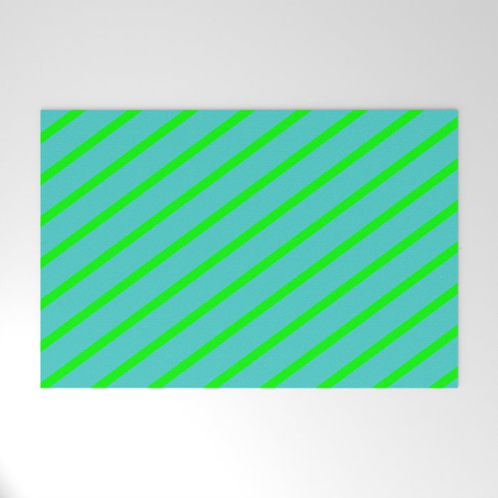 Lime & Turquoise Colored Lines/Stripes Pattern Welcome Mat