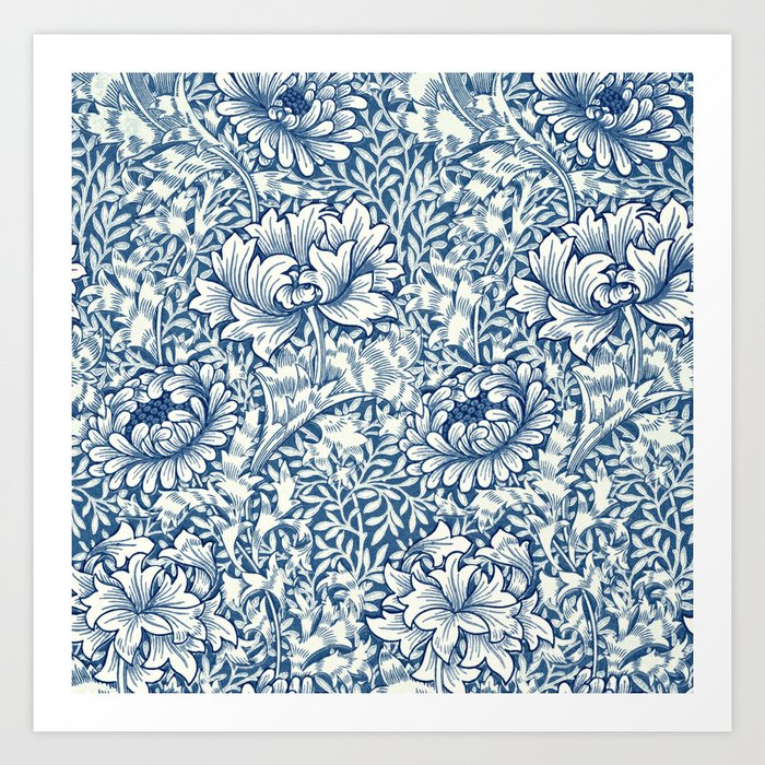 William Morris Navy Blue Botanical Pattern 8 Art Print By Paperwords Society6