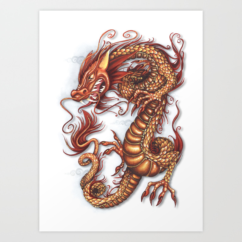 Fire Asian Celestial Dragon Art Print By Conniefaye Society6