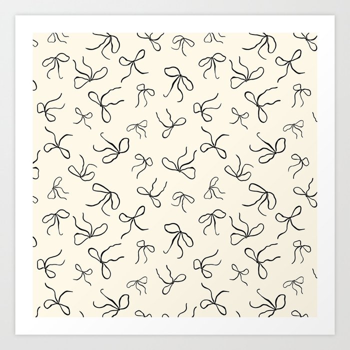 Coquette black ribbons on a cream background pattern Art Print