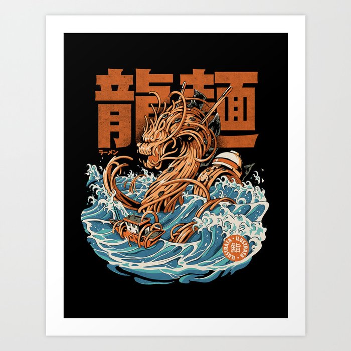 Black Great Ramen Dragon off Kanagawa Art Print