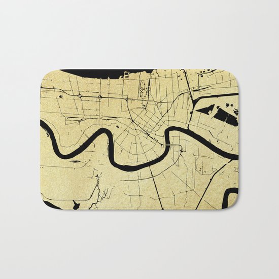 New Orleans Black and Gold Map Bath Mat