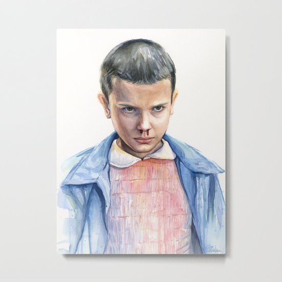 Eleven Stranger Things Watercolor Portrait Metal Print