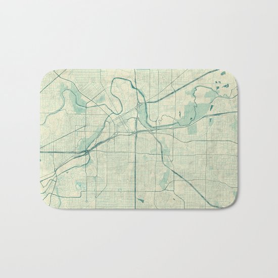 Fort Worth Map Blue Vintage Bath Mat