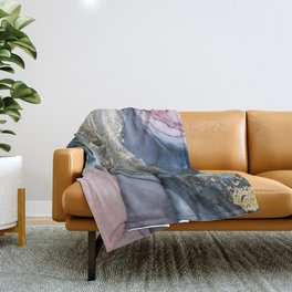 Blush, Payne's Gray and Gold Metallic Abstract Throw Blanket