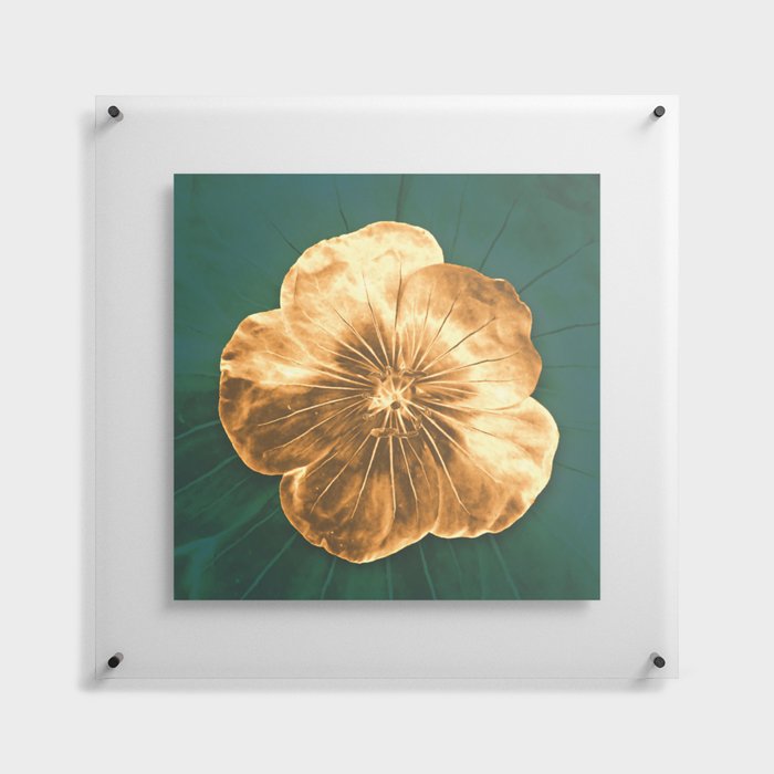 Golden flower on green Floating Acrylic Print