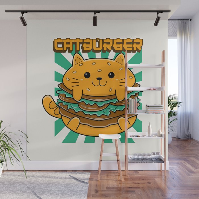 Japanese Kawaii Cat Burger Wall Mural