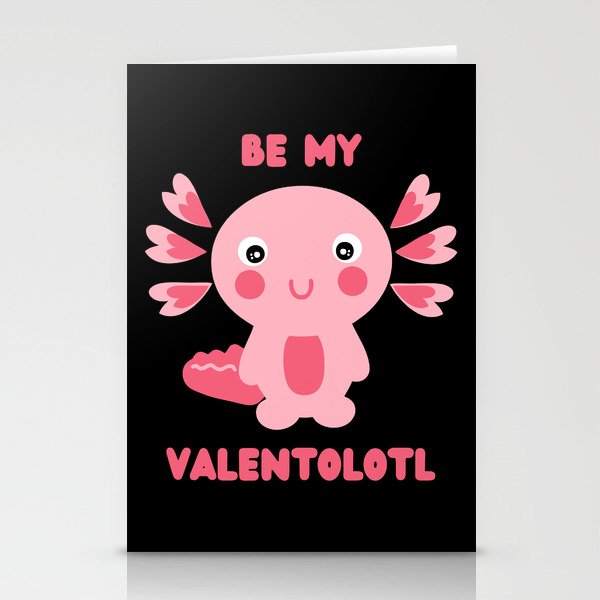 Cute pink kawaii axolotl asking - Be my Valentolotl Stationery Cards