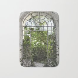 window to nature Bath Mat | Digital, Photo, Clinic, Italy, Building, Lostplace, Ivy, Window, Historical, Bow 