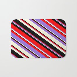 [ Thumbnail: Red, Purple, Beige & Black Colored Pattern of Stripes Bath Mat ]