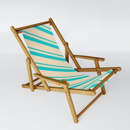 [ Thumbnail: Dark Turquoise & Bisque Colored Stripes Pattern Sling Chair ]