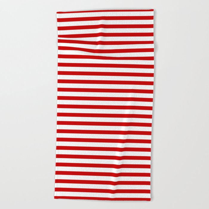 Red and White Stripes Beach Towel by 