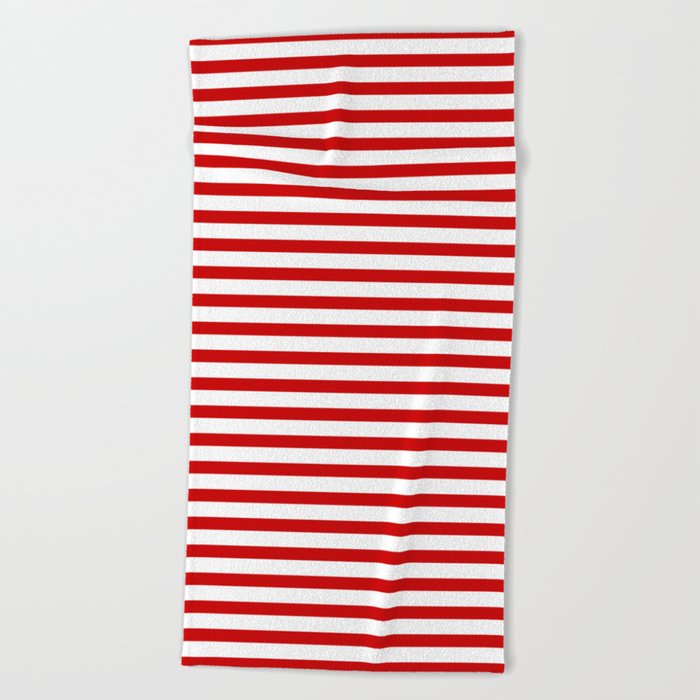Red and White Stripes Beach Towel by Jenn Kay Society6