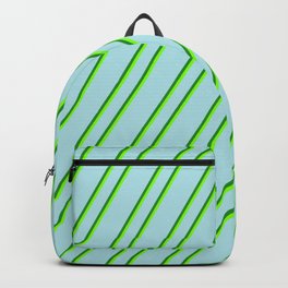 [ Thumbnail: Powder Blue, Forest Green & Chartreuse Colored Lines Pattern Backpack ]