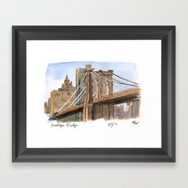 Brooklyn Bridge at Sunset Gerahmter Kunstdruck | Nyc, Bridge, Pleinair, Watercolor, Painting, Sketch, Brooklyn, Urbansketch, Sunset, Brooklynbridge 