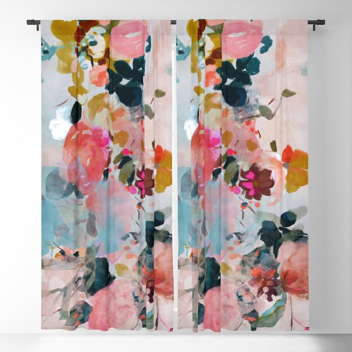 floral bloom abstract painting Blackout Curtain | Painting, Digital, Watercolor, Acrylic, Oil, Large, Landscape-format, Spring, Summer, Pastel