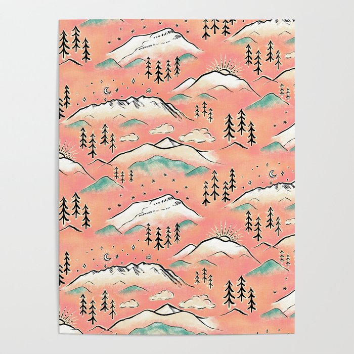 Monte Vista - pink peach and teal Poster