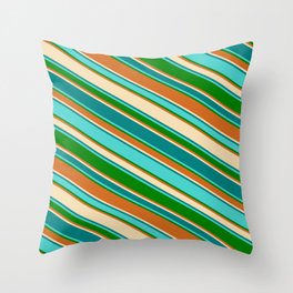 [ Thumbnail: Colorful Tan, Teal, Turquoise, Green, and Chocolate Colored Lines Pattern Throw Pillow ]