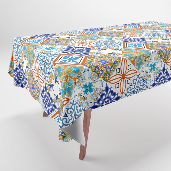 Tiles,mosaic,azulejo,quilt,Portuguese,majolica Tablecloth