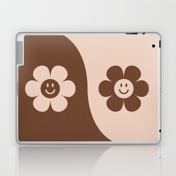 Yin yang retro floral smiley # coffee latte Laptop & iPad Skin