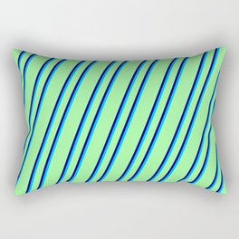 [ Thumbnail: Green, Blue & Deep Sky Blue Colored Stripes Pattern Rectangular Pillow ]