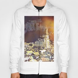 Watercolor painting of steeple of 13th century Church of the Holy Spirit in city of Heidelberg, Germany Hoody
