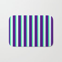 [ Thumbnail: Light Cyan, Indigo, Aqua, and Green Colored Lined/Striped Pattern Bath Mat ]