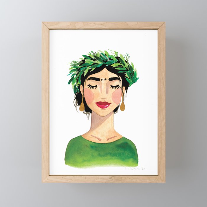Floral Frida - Green Framed Mini Art Print